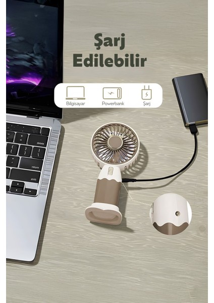 Güçlü Parvaneli Telefon Tutucu Renkli Mini El Fanı Taşınabilir Şarjlı Taşıma Ipli Vantilatör
