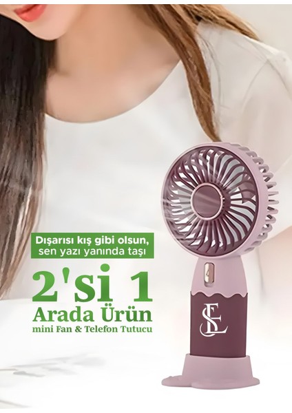 Güçlü Parvaneli Telefon Tutucu Renkli Mini El Fanı Taşınabilir Şarjlı Taşıma Ipli Vantilatör