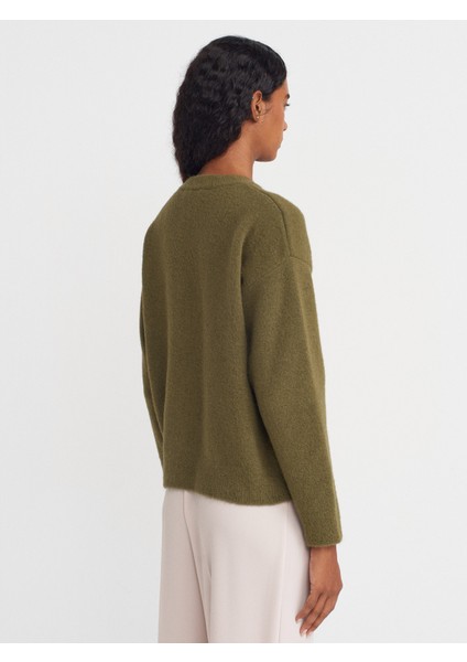 10640 Bisiklet Yaka Yumuşak Dokulu Triko Kazak-Haki fiyatları