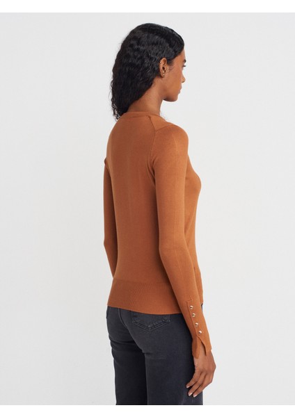 1267 Bisiklet Yaka Kol Ortası Droplu Kazak-Karamel fiyatları