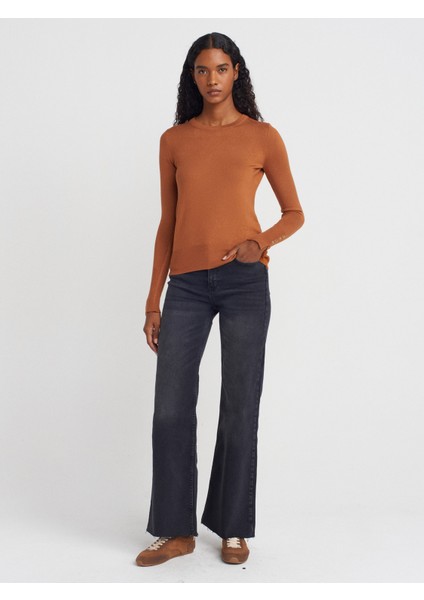 1267 Bisiklet Yaka Kol Ortası Droplu Kazak-Karamel fırsatları