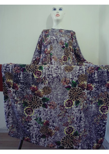 Robadan Uzun Kollu %100 Viskon Basma Çiçekli Anne Elbise, Namaz Elbisesi