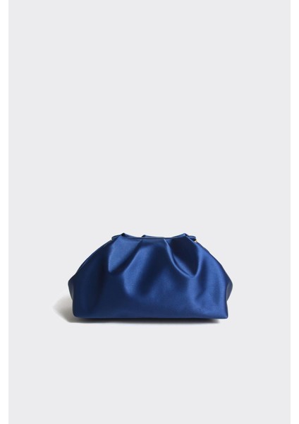 Lacivert Kadın Saten Clutch Abiye Çanta