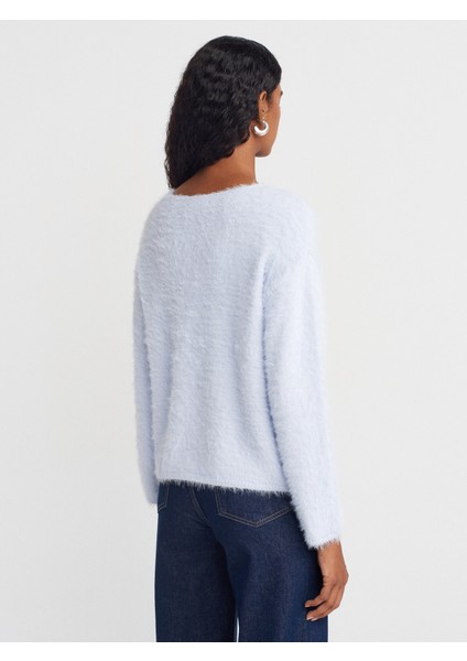 10806 Kayık Yaka Yumuşak Dokulu Triko Kazak-Mavi fiyatları