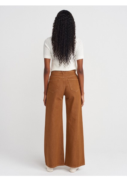 72033 Geniş Kalıp Renkli Denim Pantolon-Hardal fiyatları