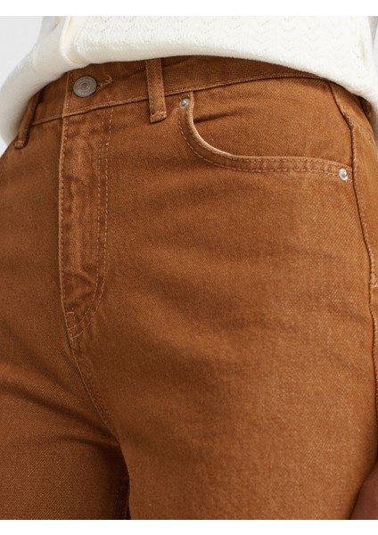 72033 Geniş Kalıp Renkli Denim Pantolon-Hardal modelleri