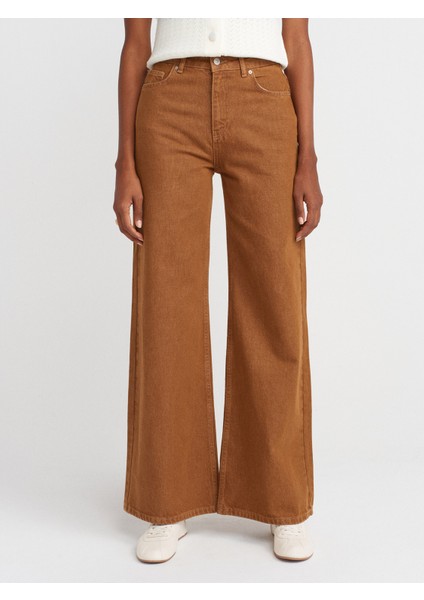 72033 Geniş Kalıp Renkli Denim Pantolon-Hardal fırsatları