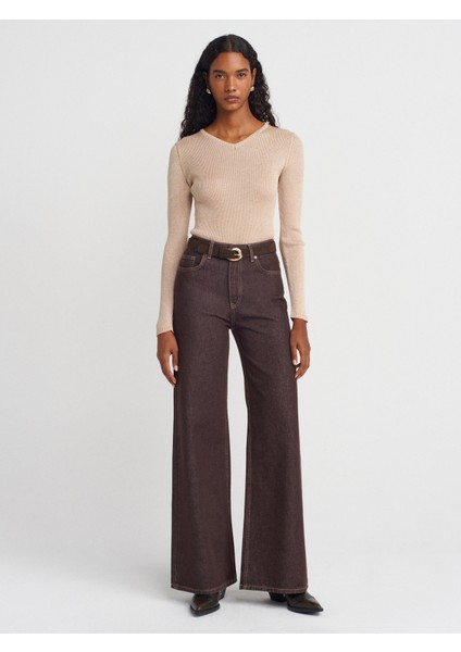 10803 V Yaka Simli Triko Kazak-Bej fırsatları