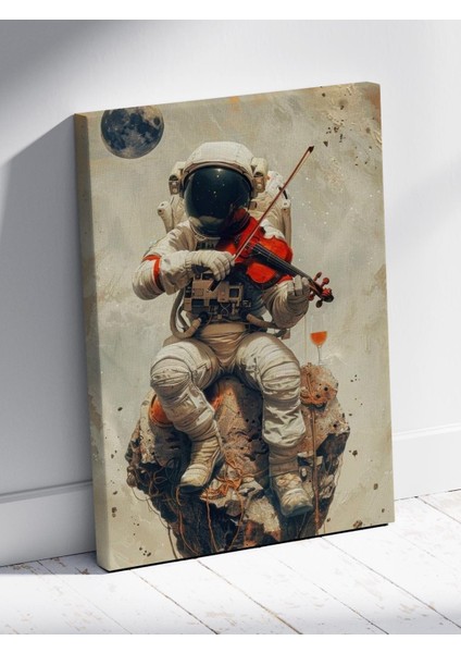 Uzayda Keman Çalan Astronot Kanvas Tablo - Uzay ve Müzik Temalı Modern Sanat - %100 Pamuk fiyatları