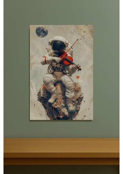 Uzayda Keman Çalan Astronot Kanvas Tablo - Uzay ve Müzik Temalı Modern Sanat - %100 Pamuk modelleri
