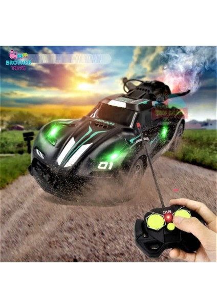 Neon Renkli Uzaktan Kumandalı Şarjlı Duman Atan Farları Yanabilen Oyuncak Araba 1:20 Boyut modelleri