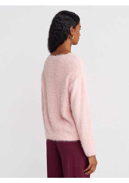 10806 Kayık Yaka Yumuşak Dokulu Triko Kazak-Pudra fiyatları