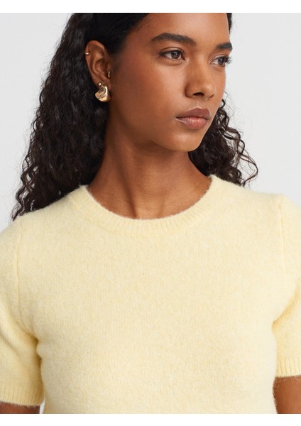 10651 Bisiklet Yaka Yumuşak Dokulu Kısa Kol Triko Kazak-Açık Sarı modelleri