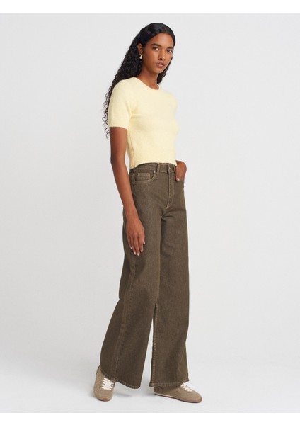 10651 Bisiklet Yaka Yumuşak Dokulu Kısa Kol Triko Kazak-Açık Sarı fırsatları