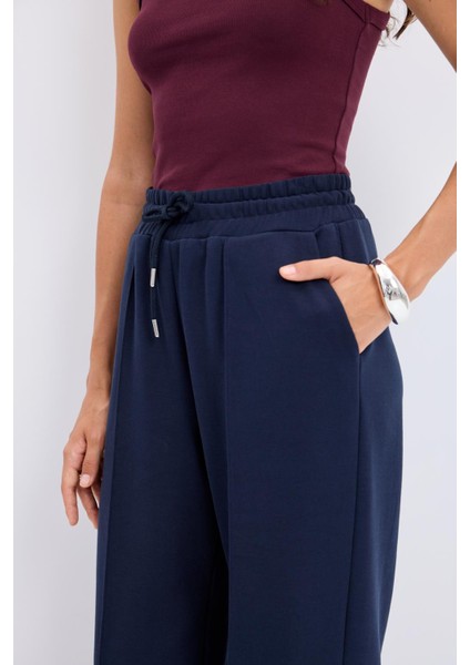 Yüksek Bel Nervür Dikiş Detaylı Pantolon Lacivert indirimleri