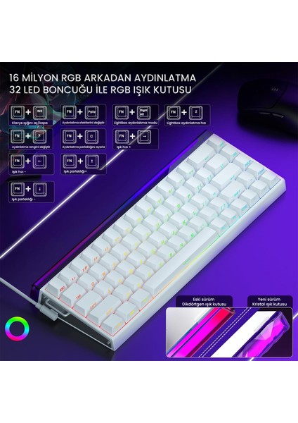 HERO 68 He Manyetik Klavye Rapid Trigger Black King Switch 8000Hz Rgb Neon Tkl Hot Swap Oyuncu Klavyesi Beyaz fırsatları