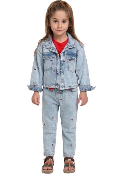 01-05 Yaş Işlemeli Kot Ceket - Kot Mavisi