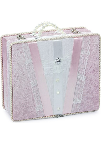 Dantel Süslemeli Inci Kulplu Çeyizlik Gelin Bohça Sandık - Pembe fiyatları