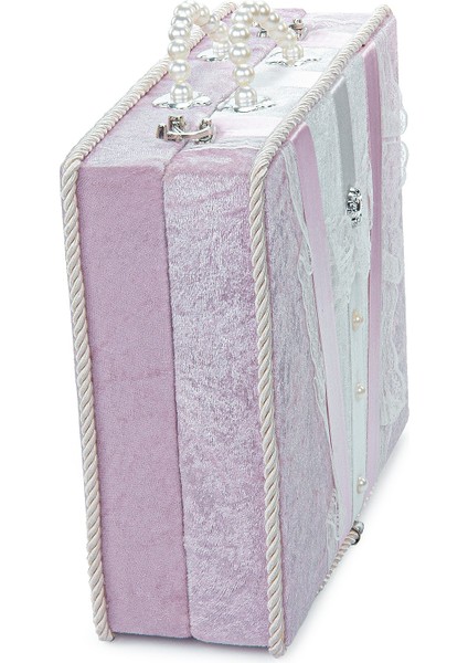 Dantel Süslemeli Inci Kulplu Çeyizlik Gelin Bohça Sandık - Pembe modelleri