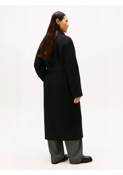 Çift Taraflı Yün Normal Kesim Kemerli Maxi Kadın Mont WW0WW47286BDS fiyatları