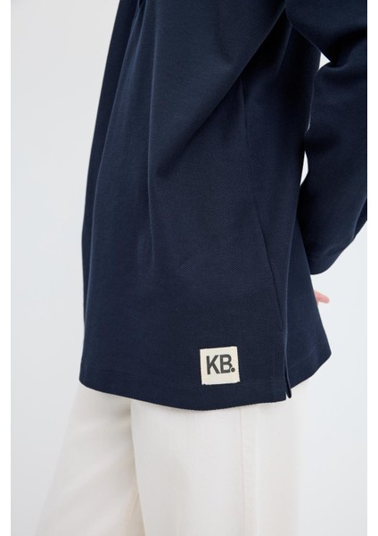 Polo Yaka Yandan Yırtmaçlı Sweatshirt Lacivert indirimleri