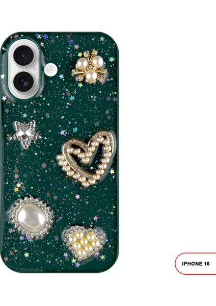 iPhone 16 Uyumlu Kelebekli Taşlı Simli Kalpli Wish Silikon Telefon Kılıfı