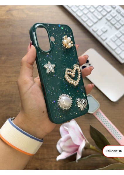 iPhone 16 Uyumlu Kelebekli Taşlı Simli Kalpli Wish Silikon Telefon Kılıfı fiyatları