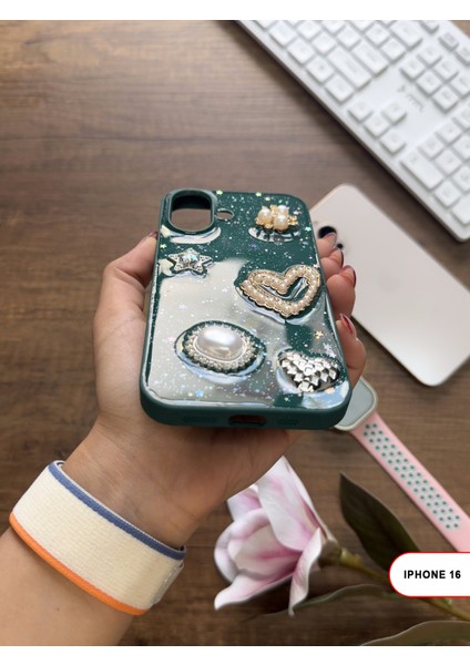 iPhone 16 Uyumlu Kelebekli Taşlı Simli Kalpli Wish Silikon Telefon Kılıfı modelleri