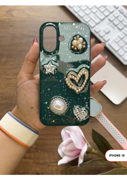 iPhone 16 Uyumlu Kelebekli Taşlı Simli Kalpli Wish Silikon Telefon Kılıfı indirimleri