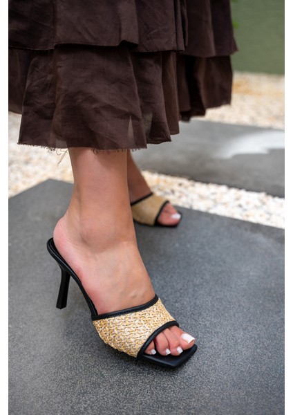 Stride Siyah Hasır Detaylı Kadın Topuklu Terlik fiyatları