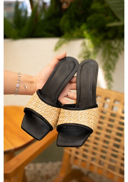 Stride Siyah Hasır Detaylı Kadın Topuklu Terlik fırsatları