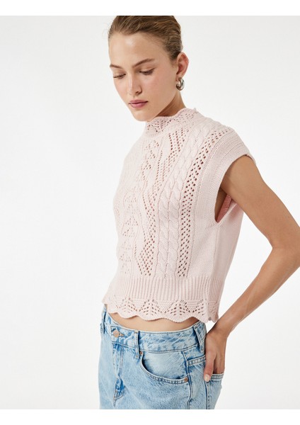 Dik Yaka Kolsuz Ajurlu Örgü Süveter