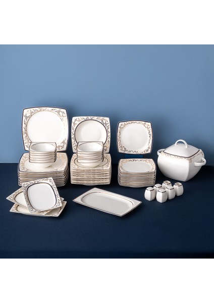 Bade Cobalt 60 Parça 12 Kişilik Kare Yemek Takımı Fine Bone