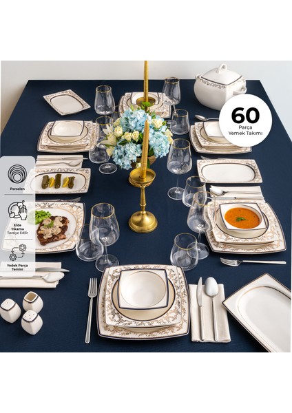 Bade Cobalt 60 Parça 12 Kişilik Kare Yemek Takımı Fine Bone fiyatları