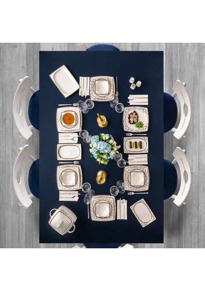 Bade Cobalt 60 Parça 12 Kişilik Kare Yemek Takımı Fine Bone modelleri