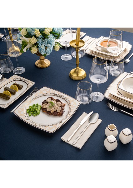 Bade Cobalt 60 Parça 12 Kişilik Kare Yemek Takımı Fine Bone