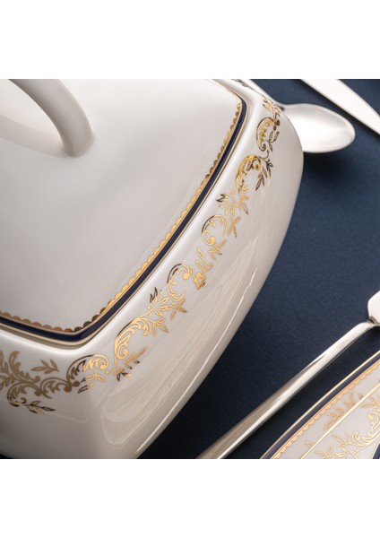 Bade Cobalt 60 Parça 12 Kişilik Kare Yemek Takımı Fine Bone