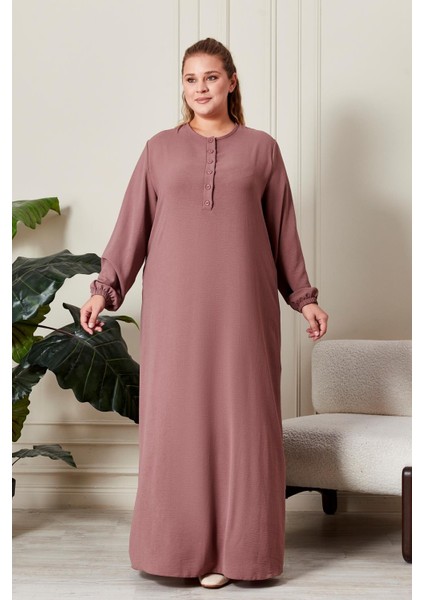 Kadın Büyük Beden Düğmeli Babanne Elbisesi