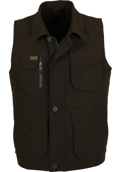 Erkek Keten Yelek Haki Renk Normal Kesim Yakalı RAR00883 Avcı Yeleği