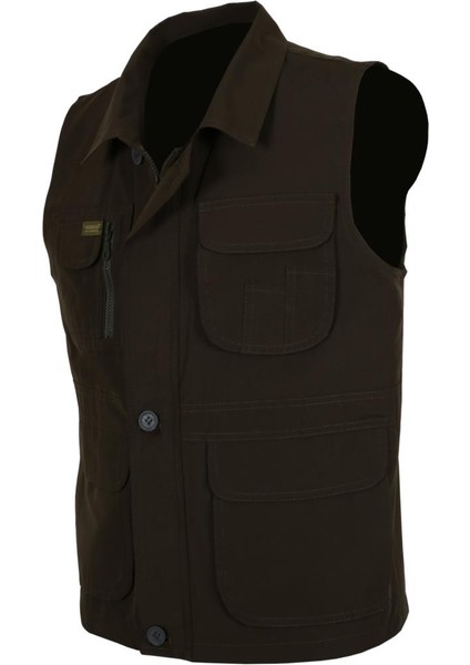 Erkek Keten Yelek Haki Renk Normal Kesim Yakalı RAR00883 Avcı Yeleği fiyatları