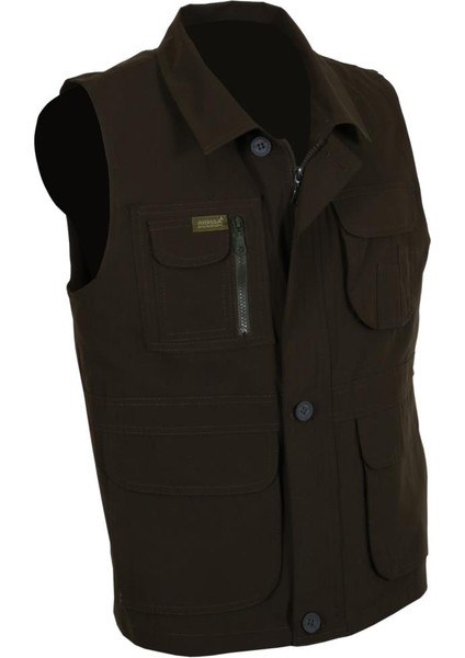 Erkek Keten Yelek Haki Renk Normal Kesim Yakalı RAR00883 Avcı Yeleği modelleri