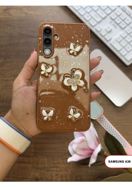 Samsung Galaxy A36 Uyumlu Kelebekli Taşlı Simli Kalpli Wish Silikon Telefon Kılıfı fırsatları