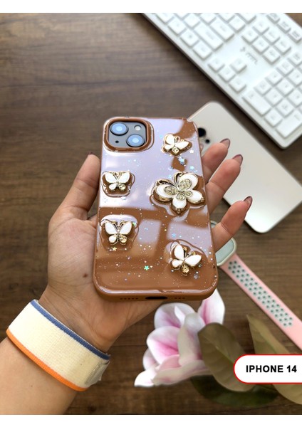 iPhone 14 Uyumlu Kelebekli Taşlı Simli Kalpli Wish Silikon Telefon Kılıfı modelleri