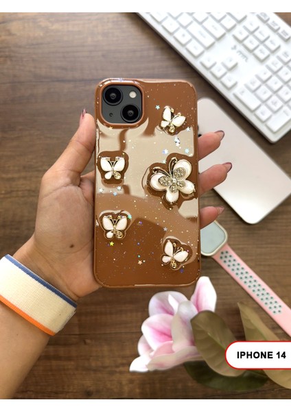 iPhone 14 Uyumlu Kelebekli Taşlı Simli Kalpli Wish Silikon Telefon Kılıfı indirimleri
