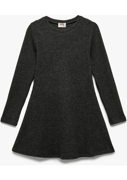 Bisiklet Yaka Viskon Karışımlı Uzun Kollu Elbise