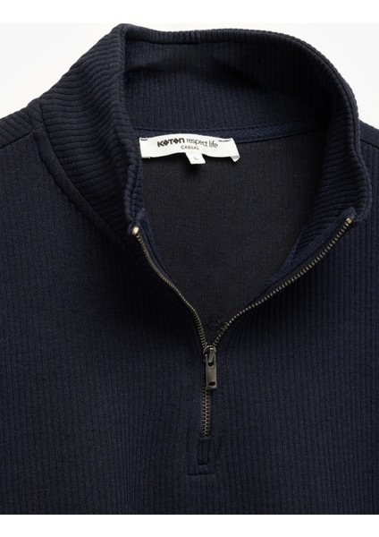 Dokulu Uzun Kollu Yarım Fermuarlı Sweatshirt modelleri