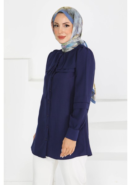 Kare Yaka Detaylı Dokuma Tunik Lacivert - 27607 fiyatları