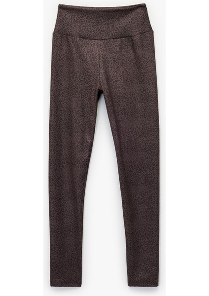 Yüksek Bel Slim Fit Leopar Desenli Spor Tayt