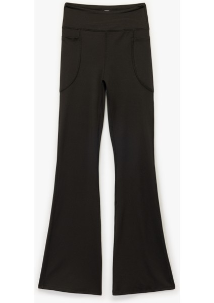 Yüksek Bel Slim Fit Cep Detaylı Ispanyol Paça Spor Tayt