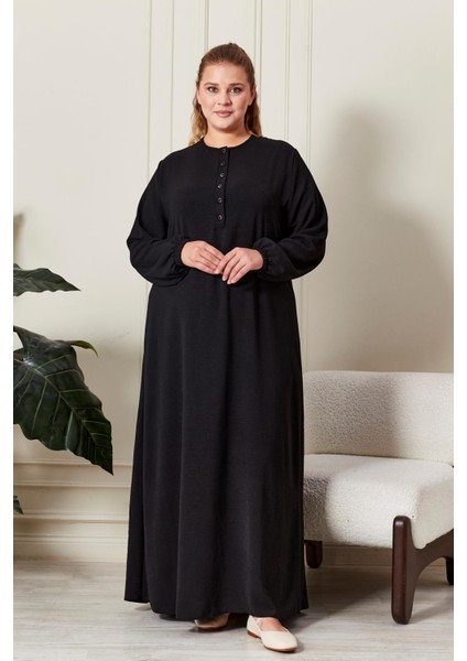 Kadın Büyük Beden Düğmeli Babanne Elbisesi